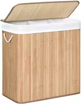 SONGMICS bambukinis skalbinių krepšys, 3 skyrių, 150 l talpa, su dangčiu, LCB091N01