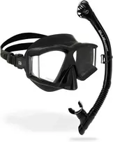 Cressi nardymo ir snorkelinimo kaukė su keturiais grūdinto stiklo lęšiais ir kvėpavimo vamzdeliu Horizon Scilla, juoda