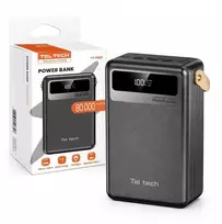 „Teltech“ išorinis akumuliatorius „Teltech“ avarinis akumuliatorius 5 A, 22,5 W + „Type-C“ / „Lightning“ laidai, juodos spalvos, 80000 mAh, TT-PB80