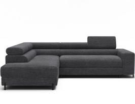 L formos minkšti kampai Colesio – pilka gobeleninė sofa-lova su miegamuoju mechanizmu
