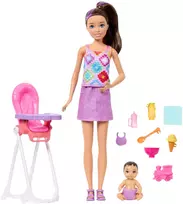 „Mattel“ lėlė „Barbie Skipper“: Auklėčių klubas – rinkinys su kūdikiu ir maitinimo kėdute (JJB44)