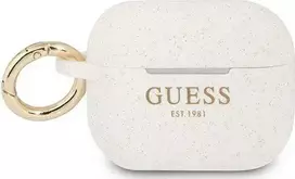 „Guess“ apsauginis dėklas „GUAPSGGEH Silicone Glitter“ skirtas „AirPods Pro“ – baltas