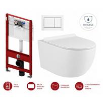 TECE wc potinkinis rėmas su baltu mygtuku ir pakabinamas klozetas Corsan 52 Rimless su lėtaeigiu dangčiu