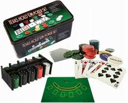 Profesionalus pokerio rinkinys Texas Hold'em: 200 žetonų, kortos, kilimėlis