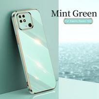 Kvadratinis padengtas auksiniu rėmeliu fotoaparato apsauginis dėklas skirtas Xiaomi Redmi 10C 10 C minkštas smūgiams atsparus dangtelis Redmi10C C10 RedMi 10C šviesiai žalios spalvos