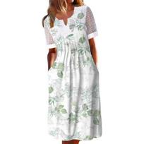 Kišenės Vasarinė Suknelė Nesupleškanti Populiari gėlėta kokteilinė tunika Ilga gatvių apranga S balta