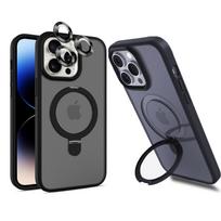 Magnetic Mobile Phone Case with Ring Stand for iPhone 15 14 Pro Max  Plus 13 12 11 Cases Translucent Cover with Lens Protector For iPhone 15 Plus