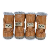 Winter Small Dog Shoes Warm Fur-lined Pet Boots For Small Dogs Waterproof Puppy Shoes For Chihuahua Bulldog Snow Leather Boots XS-1 ruda