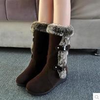 Winter Women Boots Casual Warm Fur Mid-Calf Boots shoes Women Slip-On Round Toe wedges Snow Boots shoes Muje Plus size 35