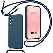 Coque pour Samsung Galaxy S25 FE, Silicone Souple Anti-Rayures avec Cordon Réglable Bleu Marine mėlyna
