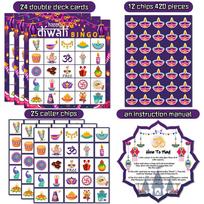 Diwali šventės Bingo kortelių žaidimo rinkinys su lipdukais ir skambinamomis kortelėmis šeimos šventei