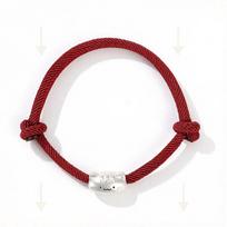 Sterling Silver 999 Pure Baguette Cat Luck Bead Bracelet - Versatile String Bracelet for Couples and Friends. ryškiai raudonos spalvos