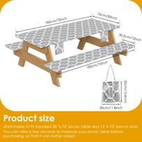 Fitted Picnic Table Cover Set Polyester Waterproof Rectangle Patio Tablecloth with Bench Cover Portable Outdoor Tablecloth Set pilka