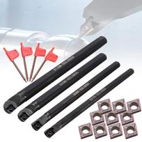 4-Piece S07K/S08K/S10K/S12M-SCLCR06 Tool Holders + 10 CCMT060208 Inserts Carbide Coated Lathe Tool*Default