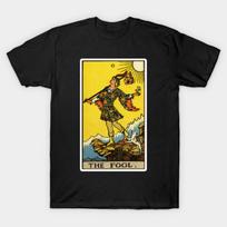 Asian Size Men Black Print T-shirt The Fool Tarot Card No-Cut Print Cotton Tshirt M juoda