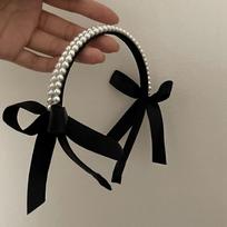 Black Bow Pearl galvos juosta Moteriška galvos juosta šventiniam vakarėliui plaukų priedai black