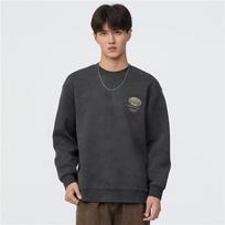 American Heavy Retro Crew Neck Sweater Men'S Spring And Autumn Trendy Brand Loose Cloud Dye Wash Off Print Top M juoda pilka spalva
