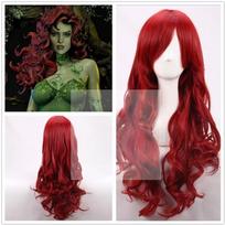 Anime Poison Ivy Cosplay Perukai 70cm Tamsiai Raudoni Ilgi Banguoti Karščiui Atsparūs Sintetiniai Plaukų Perukai Kostiumų Šventėi Red- raudona