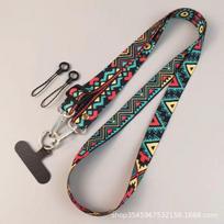Adjustable Phone Lanyard Strap Crossbody Neck Strap Detachable Mobile Phone Holder with Patterned Fabric and Metal Hooks for Everyday Use One Size