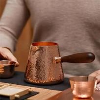 B97A-500Ml Pure Copper Latte Pitcher Milk Jug With Wooden Handle Kettles Hammer Handcraft Drinkware Tableware