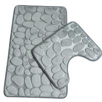 Colorful Pebbles Bath Mat And Pedestal Memory Foam Set Cozy Non-slip Bathroom Essentials Grey