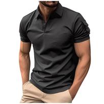Men’s Short Sleeve Polo Shirt Classic Fit Lightweight Breathable Solid Lapel Collar Button Front Top Comfortable Wear L juoda