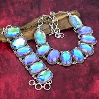 Fasuotas Mystic Topaz rankų darbo papuošalai, Mystic Topaz 925 kieto sterlingo sidabro karoliai ir apyrankės, brangakmenių sidabro papuošalų rinkinys moterims Adjustable With 8"-18" balta