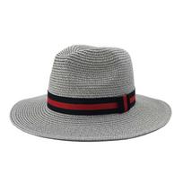 Unisex panama šiaudinė skrybėlė su plačiu kraštu nuo saulės Black and Red Band sidabras