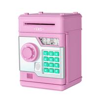 New Electronic Piggy Bank ATM Password Money Box Safe Smart Fingerprint Automatic Banking Kids Gift Money Box rožinė
