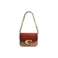 Coach Idol 21 Classic Logo Flap Chain Messenger Bag Women Shoulder Bag Brown Red CM551-B4NQ4 Basic Set (Bag+Dust Bag)