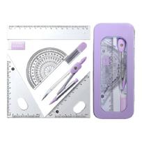 Professional Geometry Set Dawing Compass Math Protractor, Math Geometry Tool Set with Storage Box, Student Drafting Tool violetinė