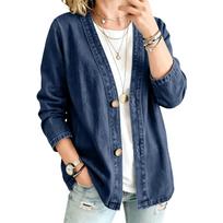 Women Casual Denim Shirt Jacket Button Down Long Sleeve Relaxed Fit Lightweight Outerwear for Daily Wear S