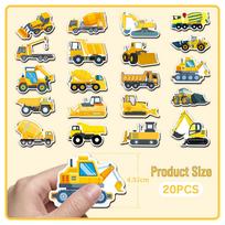 20-Piece Construction Vehicle Magnet Set: Creative Cartoon Excavator, Cement Truck & More - Waterproof Refrigerator Magnets 5.5-8.5 cm