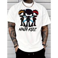 Classic Fit Street Style Ninja Kids Graphic Print T Shirt with Three Ninja Characters Holding Swords Men'S Fashion Casual Wear Adult Male Outfit S balta