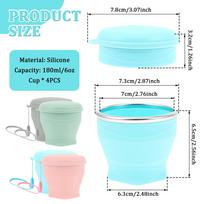 4Pcs Foldable Water Cup 180ml Silicone Folding Mug  Reusable Collapsible Travel Cup with Lid for Travel Camping Outdoor Picnic