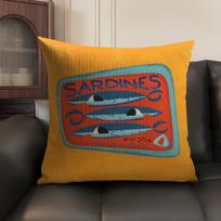 Sardines Art Cushion Cover Summer Breathable Linen Organic Fabric Double-Sided Printing Sofa Pillow Case Home Decor 30x30cm 12x12in