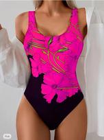 Summer Sexy Flower Pattern Printed One-piece Swimsuit Slim Fit and Slimming, Deep U-back Design, Beach Pool Vacation Eye-catching Fashion Swimsuit XS rožinė