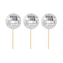 3/5/12pcs Disco Ball Cake Toppers Cake Decoration Silver Color Mirror Ball Cupcake Toppers 1970s Club Birthday Party Supplies white