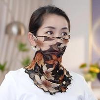 Korean Style Veil Scarf: Full Face & Ear Protection, Trendy Thin Gauze Scarf, Versatile Lolo Set for Women One Size [Stretchy]