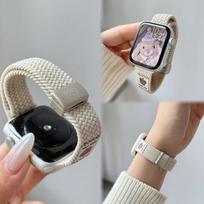 Thin Magnetic Braided Strap for Apple Watch 38/40/41/42/44/45/46/49mm, Soft Nylon Wristband for iWatch S10 S11 Ultra Series Magnetic Fastener 38/40/41mm smėlis