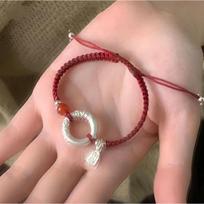 Retro Chinese-Style 999 Sterling Silver Bracelet with Ping'an Buckle and Love Beans