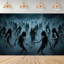 1pc party banner with eerie dead dance polymer background  suitable for haunted house  indoor/outdoor Halloween decoration 150X100