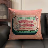 Coastal Charm Sardine Can Cushion Cover Summer Breathable Linen Organic Fabric Double-Sided Printing Sofa Pillow Case Home Decor 30x30cm 12x12in