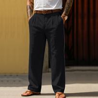 Mens Classic Fit Linen Trousers Relaxed Straight Leg Lightweight Breathable Pleated Front Pant for Everyday Wear S juoda