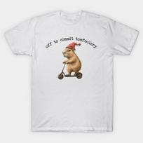 Asian Size Men Black Print T-shirt Funny Capybara Off To Commit Tomfoolery M3559 No-Cut Print Cotton Tshirt S balta
