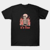 Asian Size Men Black Print T-shirt It'S Fine No-Cut Print Cotton Tshirt 3XL juoda