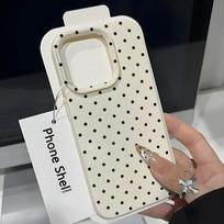 Black Polka Dot UV Printed Pattern Leather Texture Phone Case for iPhone 17 16 15 14 13 12 11 Pro Max Plus TPU Protective Cover iPhone 15 ProMax balta