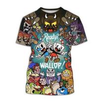 2026 Cuphead 3D printed men's casual summer fashion round neck fun T-shirt suitable for both men and women short sleeved top siz S