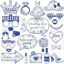 Bachelorette Party Bride-to-Be Pre-Wedding Blue 24-Piece Photo Prop Set