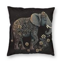 The Elephant Wild Life Square Pillowcase Polyester Linen Velvet Pattern Zip Throw Pillow Case Car Cushion Cover 45X45 Peach skin 18*18(CM)-1Pcs